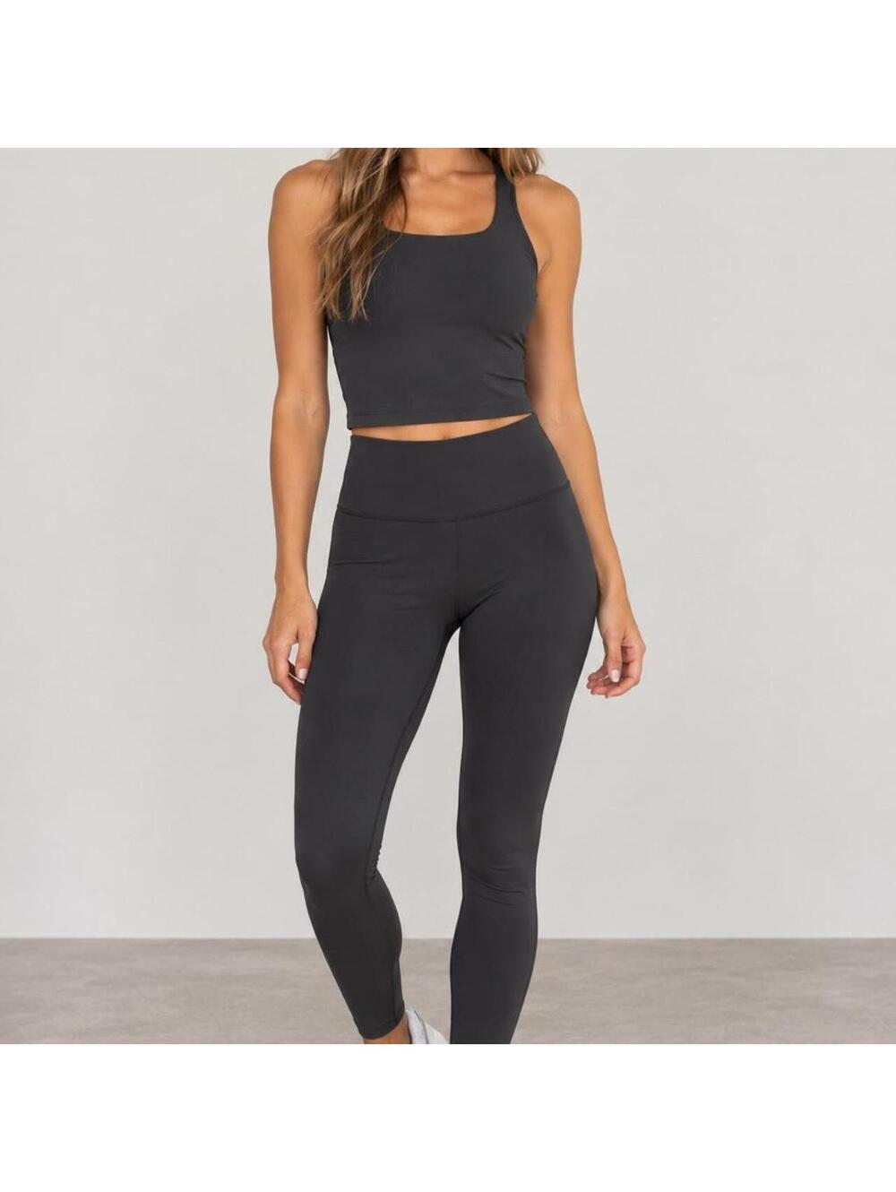 SET Black FormCloud Activewear Crop Tank and High Waist Leggings Set, Size M